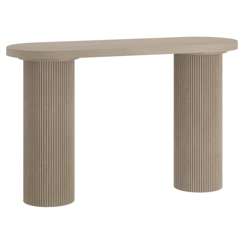 Isa 55" Wide Oval Fluted Console Table in Alder White, Cream