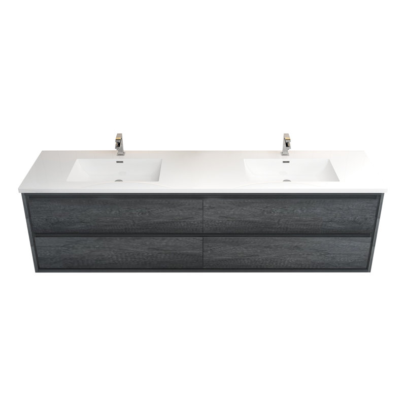 Meuble-lavabo mural double l 83 po x P 19,6 po x H 21,75 po Yacoubou, Chêne fumé