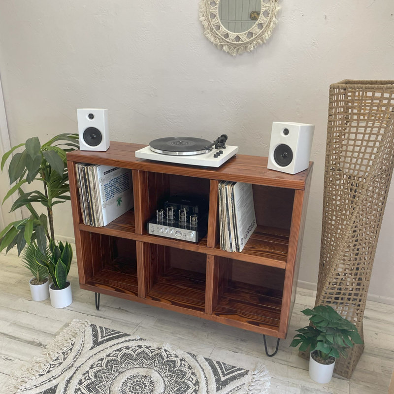 Rangement de 6 disques vinyles, H 36,5 po x l 45 po x P 14 po, Bois rouge