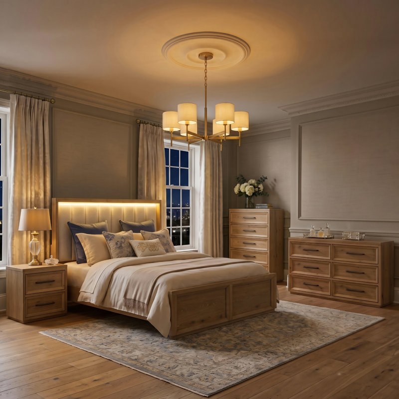 Ensemble de chambre à coucher Kate, 4 pièces: lit, commode, commode, table de chevet, Grand lit