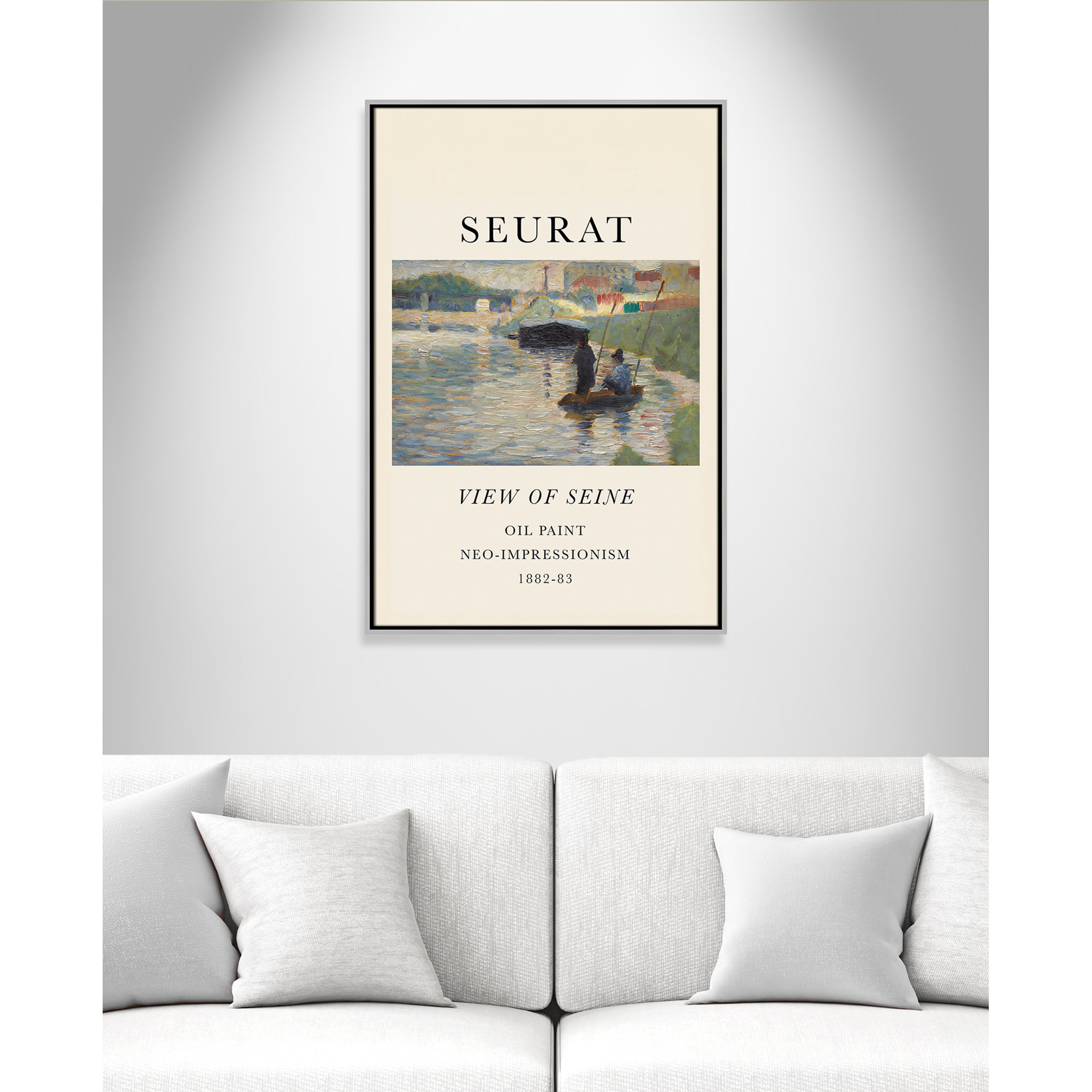 View Of Seine by Georges Seurat, Silver Floater Frame, 37.5" H x 25.5" W x 2" D, No