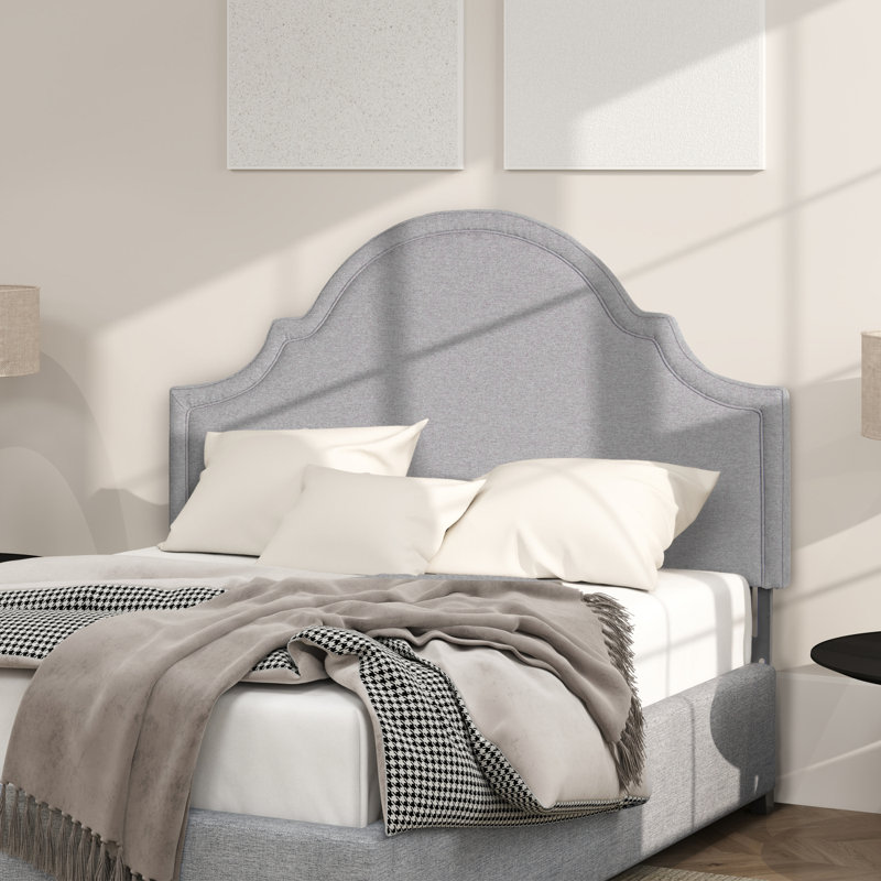 Catherine Upholstered Queen Headboard, Light Grey Polyester