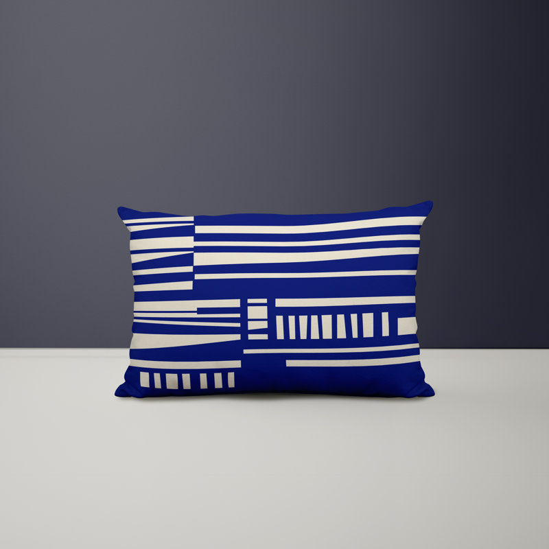 Polyester Lumbar Rectangular Indoor/Outdoor Pillow Cover & Insert, Navy Blue