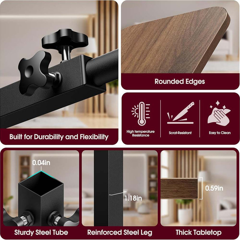 End Table C-Shaped Adjustable Pedestal Side Table Night Stand With 360° Rotating Top, Height Adjustable, Small Couch Living Room Or Bedroom Versatile End Table For Sofa Or Bedside, Rustic Brown