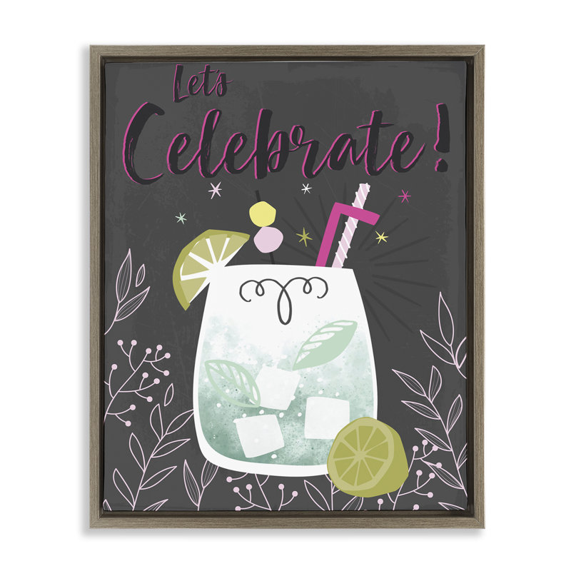  «Let's Celebrate Cocktail», art mural encadré flottant par Angela Nickeas, H 31 po x l 25 po, Cadre flottant orme Montalcino