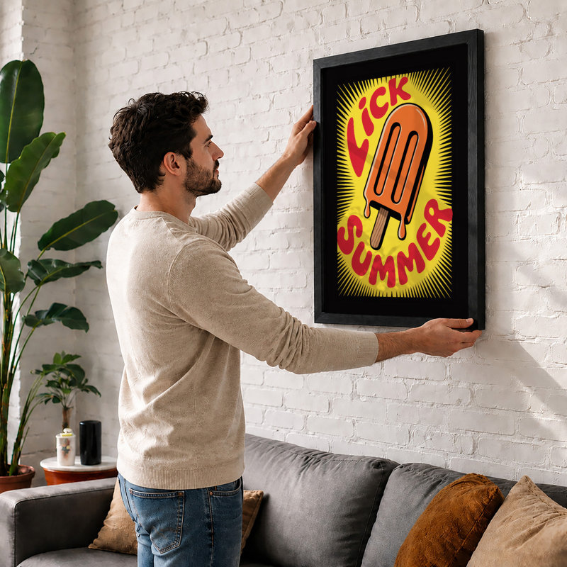 Lick & Summer Retro - Framed Print, A4 - 29.7 x 21.0 cm, White