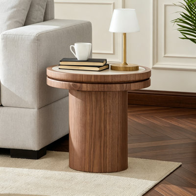 19.49 inch Round MDF Side Table Sintered Stone Tabletop for Living Room Bedroom