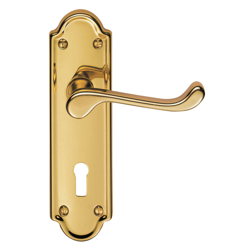 Ashtead Lock Door Handle, Polished Brass