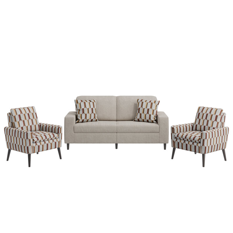 Ensemble de salon Wilmington Mid-Century, Sable / brun clair / crème / rouge Boucle
