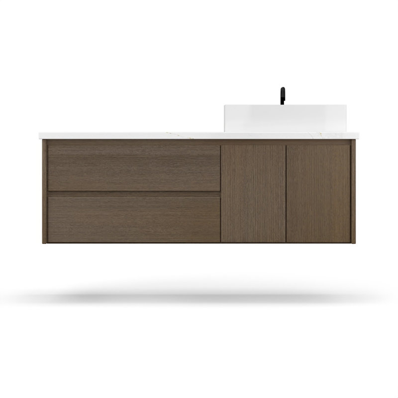 Gilded Single Right Bath Floating Vanity, Smoked Modern, 42"