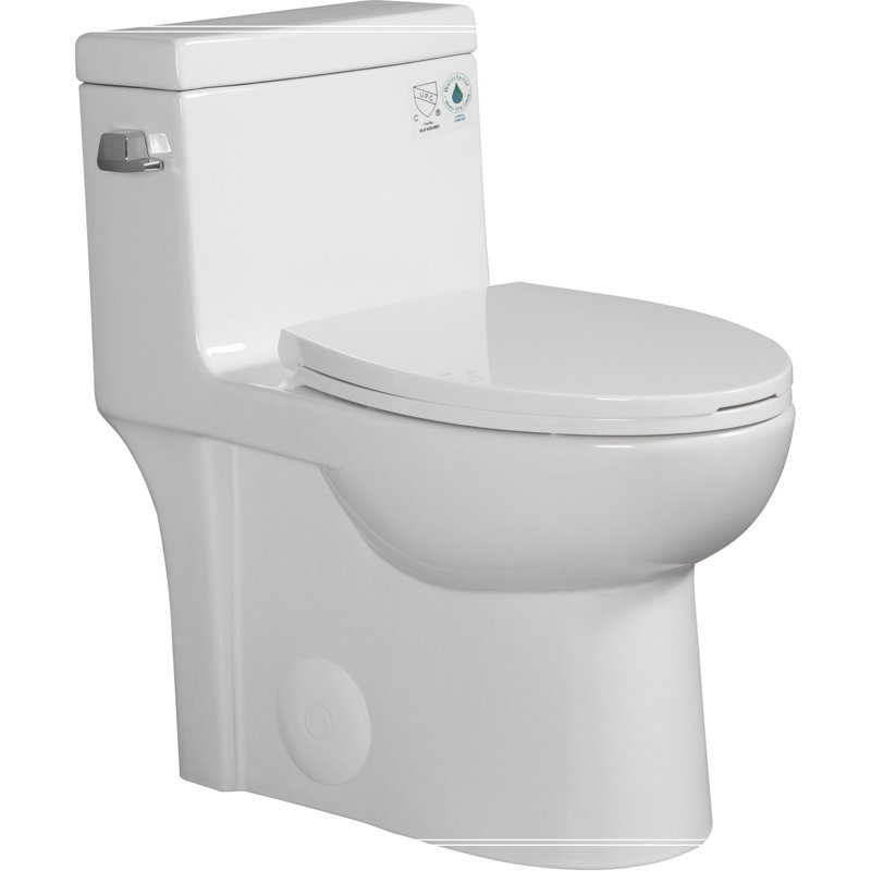 Toilette monobloc 1,28 GPF à chasse d'eau simple, à fixation au sol allongée et à économie d'eau, siège à fermeture douce, carte de chasse 1000 grammes, blanc brillant
