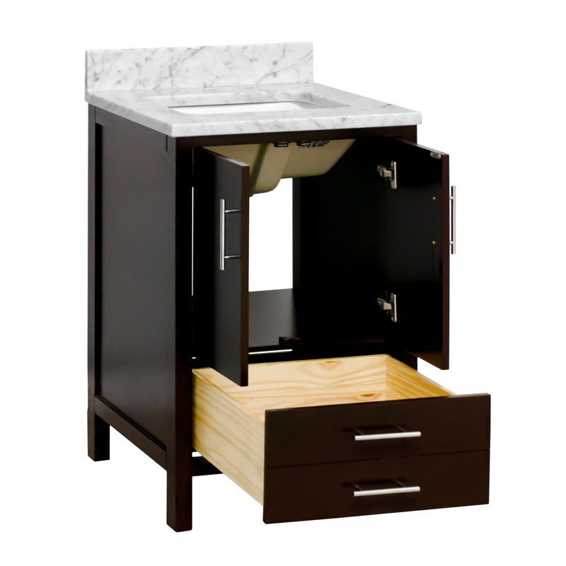 Ensemble de meuble-lavabo simple 24 po Kiara, Chocolat, Marbre de Carrare