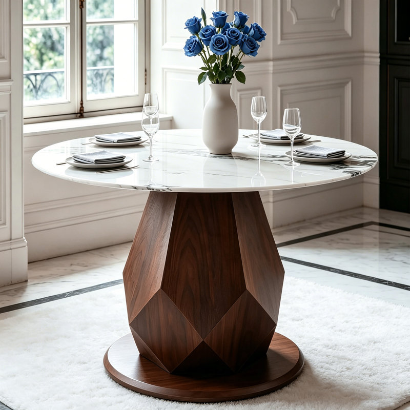 44.88"W Modern Sintered Stone Round Dining Table For 4-6 With Pedestal Base