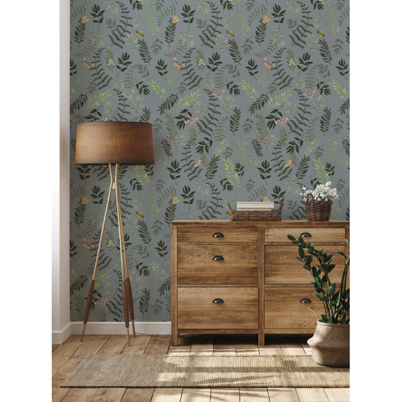 Papier peint à peler et coller Floral Nights & Moth, Bleu ardoise
