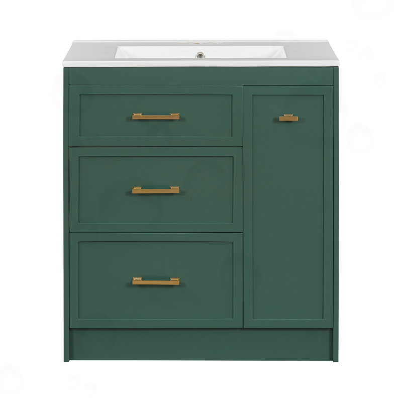 Bathroom Vanity Set with 3 Drawers and 1 Double-Layer Drawer, Green