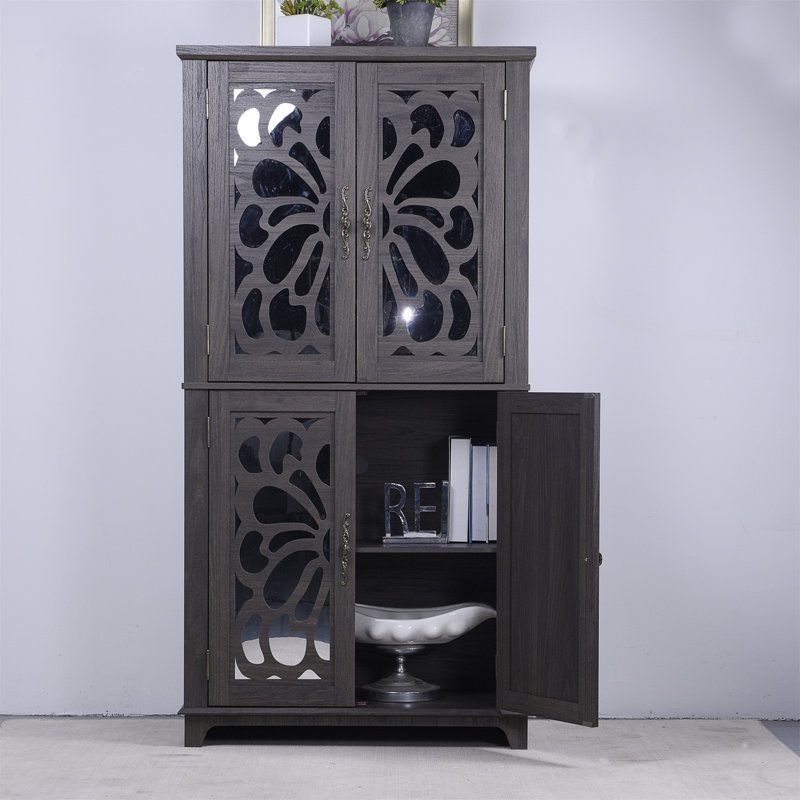 Buffet avec 4 portes en miroir, Marron foncé