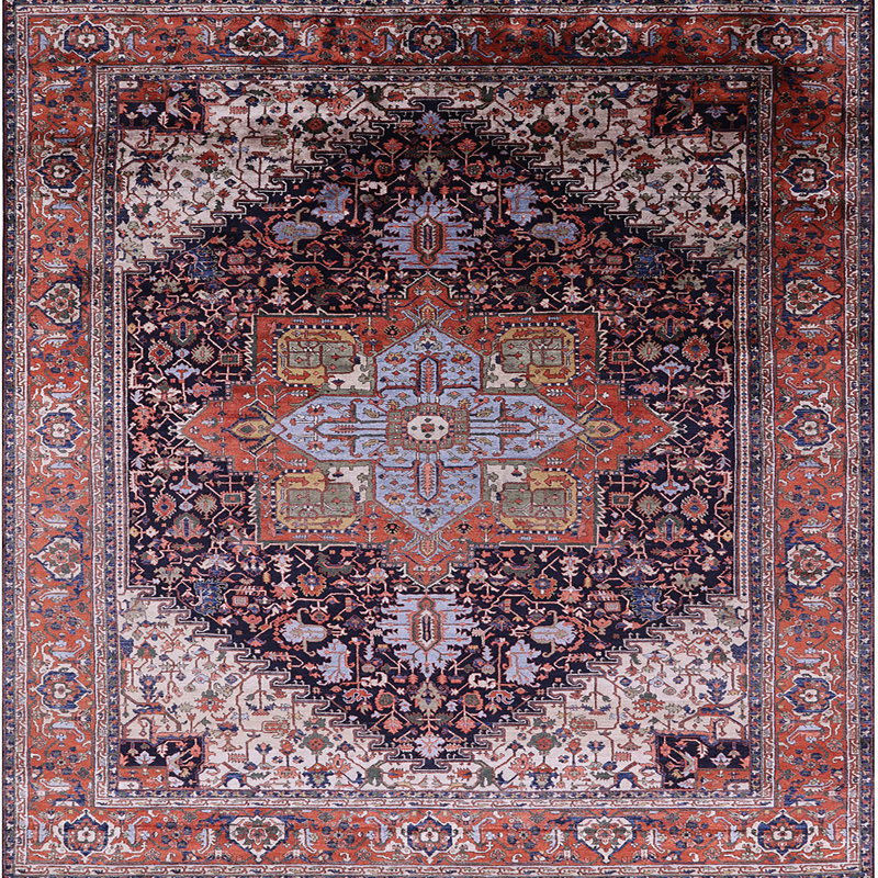 Tapis brun à motif oriental, Carré 7 pi