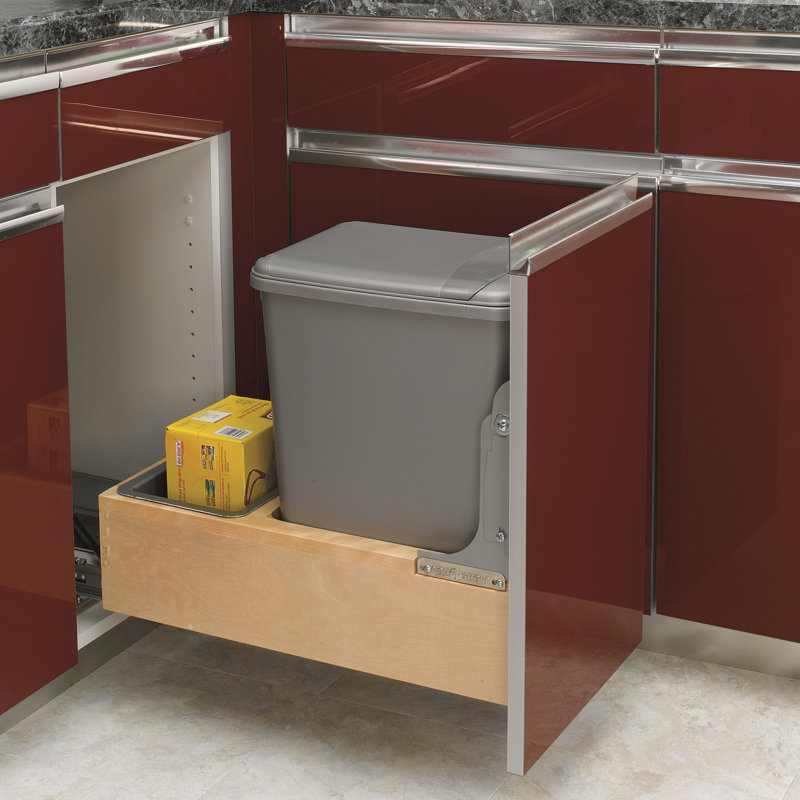 Rev-A-Shelf Bottom Mount Pullout Waste Trash Container Bin, 19.25"H x 12"W x 21.75"D, 8.75 Gallons