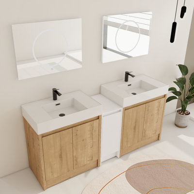 Chesham 72'' Bathroom Double Vanity with 5 Doors and Resin Basin Sink & White Freestanding Storage Cabinet
