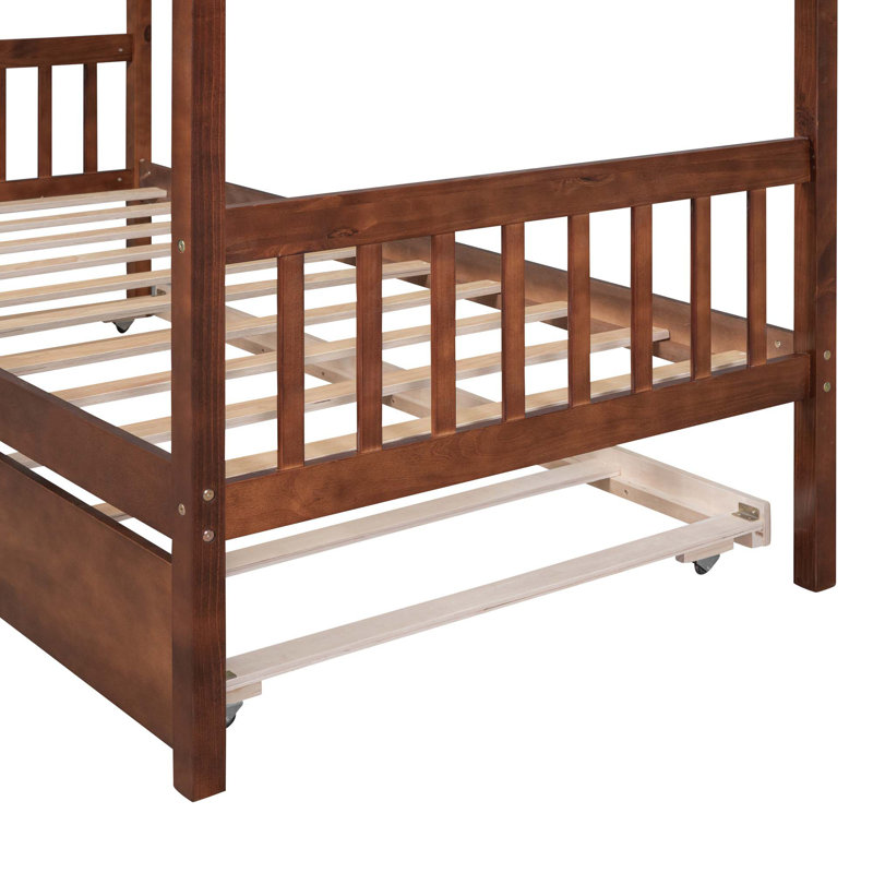 Saunderton Wooden House Bed with Trundle, Walnut, Full
