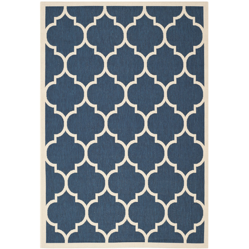 Katz Hand Hooked Navy/Beige Indoor/Outdoor Rug, Rectangle 160 x 231 cm