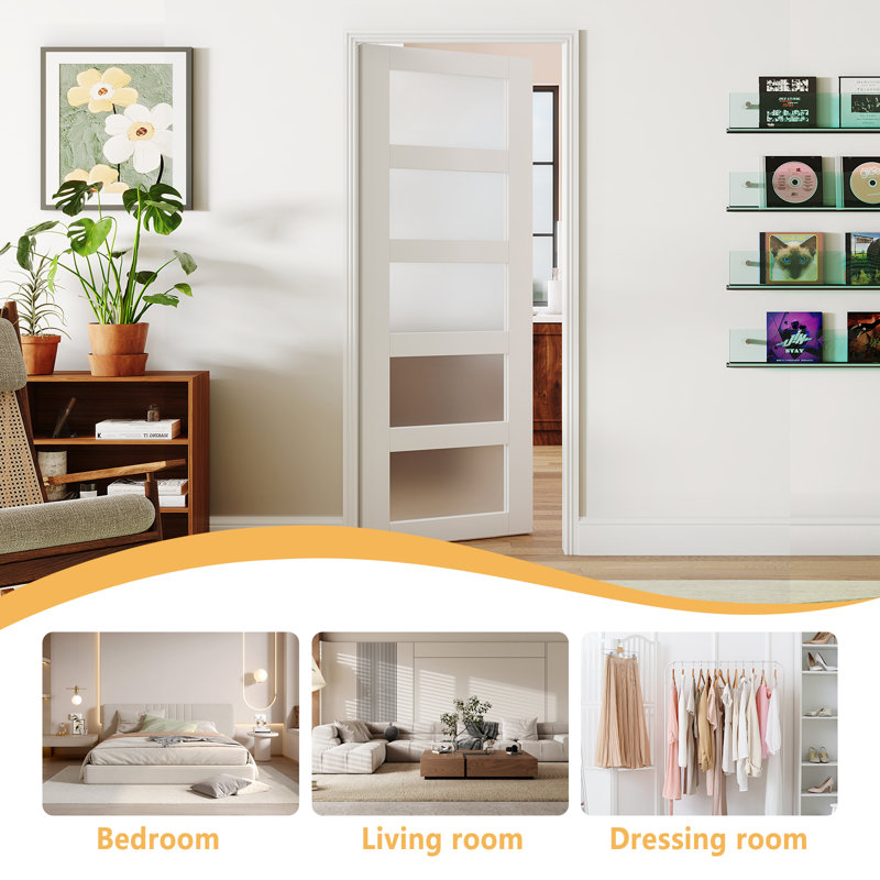 White 30"x 80" French Interior Door with Frosted Glass Panels