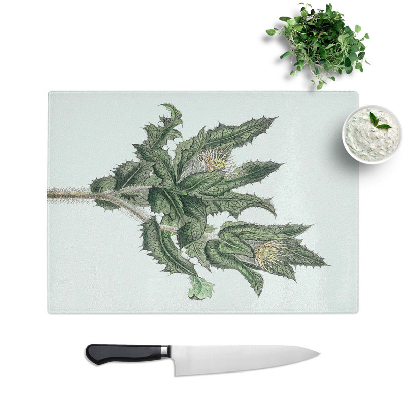 Glass Holy Thistle Illustration Chopping Board, 28.5 cm W x 20 cm L