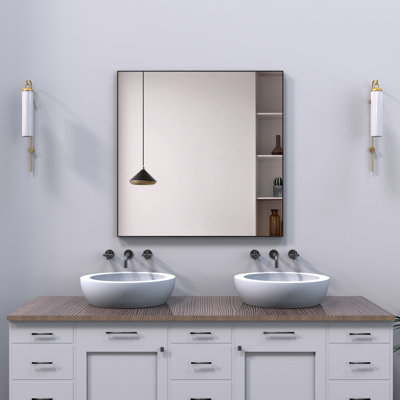 36" X 36" Oversized Modern Rectangle Wall Mirror With Black Aluminum Frame - Decorative Large Mirror For Bathroom, Living Room, Bedroom - Explosion-proof Glass, Vertical/horizontal Mount, Easy Installation