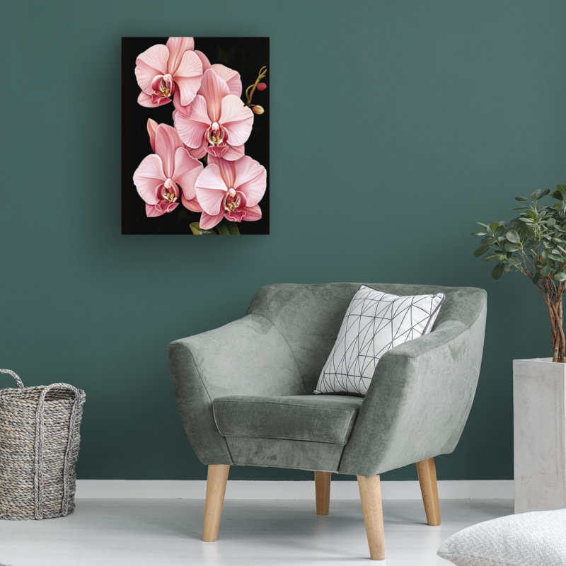 "Orchidées roses" sur fond noir, H 14 po x l 19 po