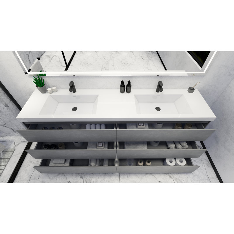 Ensemble de meuble-lavabo double 84 po Bobijo, Gris ciment