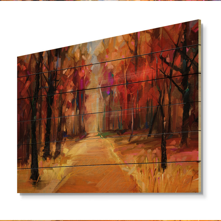 Millwood Pines Mystic Fall Season Forest On Wood Painting | Wayfair