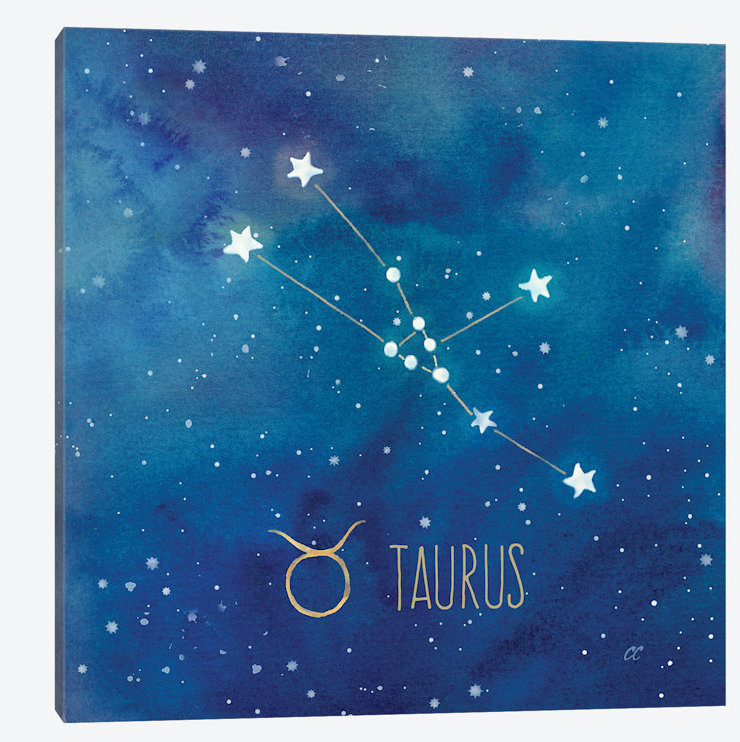«Star Sign Taurus», impression sur toile, H 18 po x l 18 po x P 1,5 po, Toile tendue, Pas de tapis