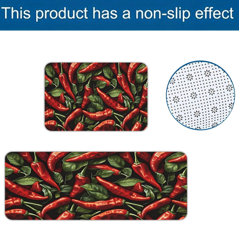 Ensemble de 2 tapis de cuisine rouges à motif de piment rouge