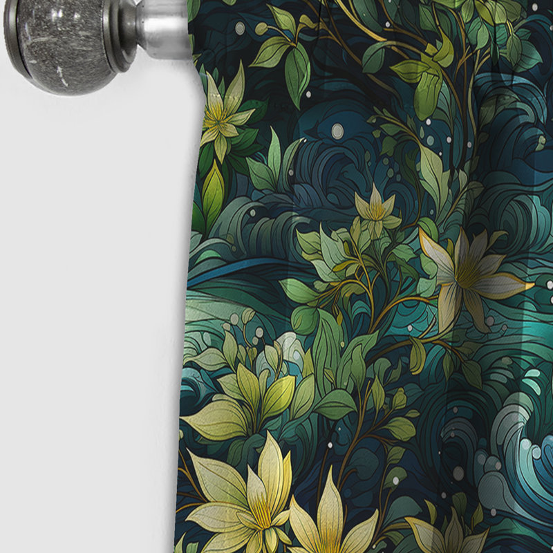 Natures Meditation Mediation I - Rideau floral - Rideau floral occultant en velours - 1 panneau, L 52 po x L 108 po