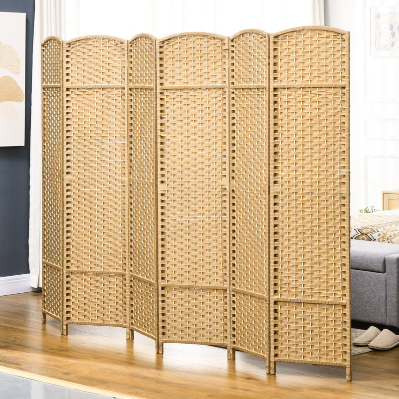 6 sangles pliantes à 6 panneaux, cloison de 5,6 pi d'intimité. Bois naturel, tissé à la main pour l'intimité de la chambre à coucher et du bureau personnel, écran.
