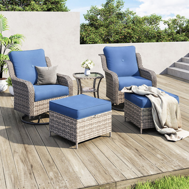 Ensemble de conversation pour terrasse avec coussins 2 personnes, Bleu