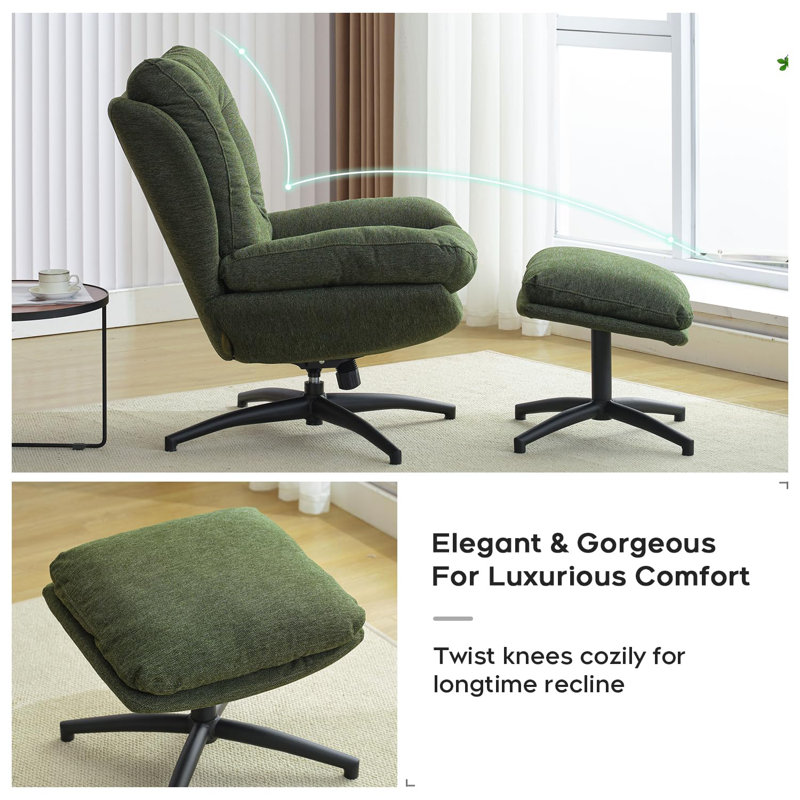 Jakirrah Upholstered Swivel Accent Chair with Ottoman, Green Chenille