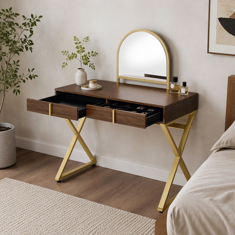 Coiffeuse avec miroir et plateau à bijoux