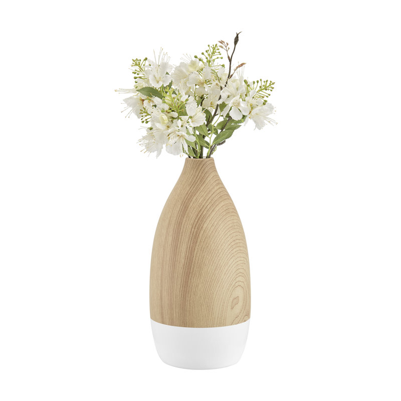 Prader Flask Teardrop Contemporary Two Tone Tabletop Vase - White And Beech