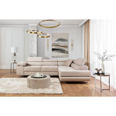Canapé-lit d'angle Anton avec rangement - beige