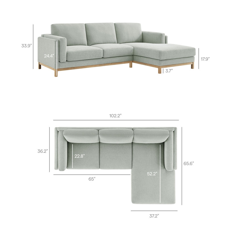 Canapé modulaire en tissu avec méridienne Roscoe, Tissu brume, Orienté à droite