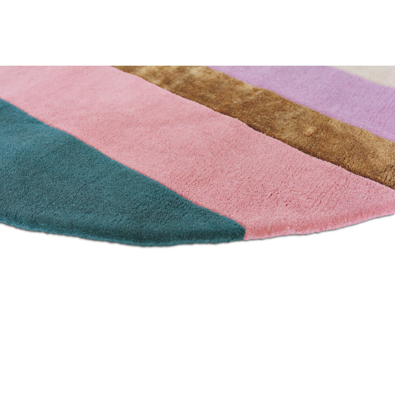 Wool Geometric Area Rug in Teal/Gold/Pink, Novelty 6'7" x 9'2"