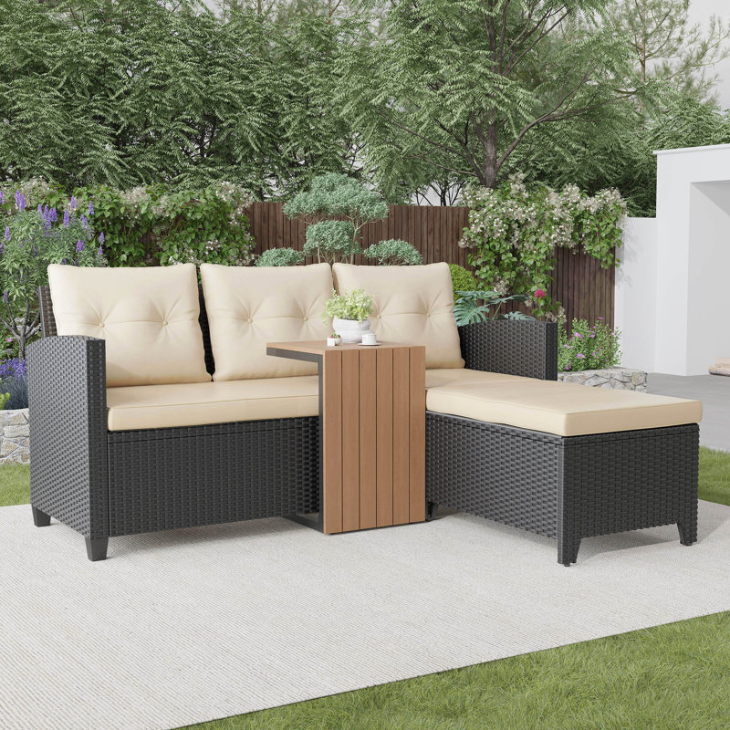 3 - Person Wicker Patio Conversation Set with Cushions