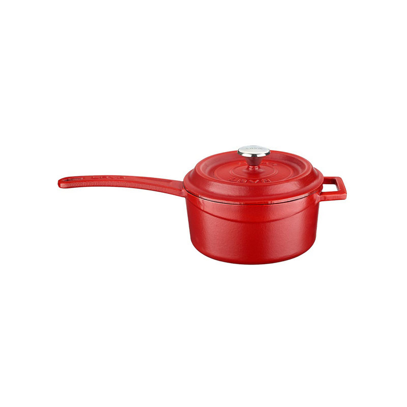 Casserole en fonte émaillée de 1,5 pte avec couvercle Lava, Rouge / noir