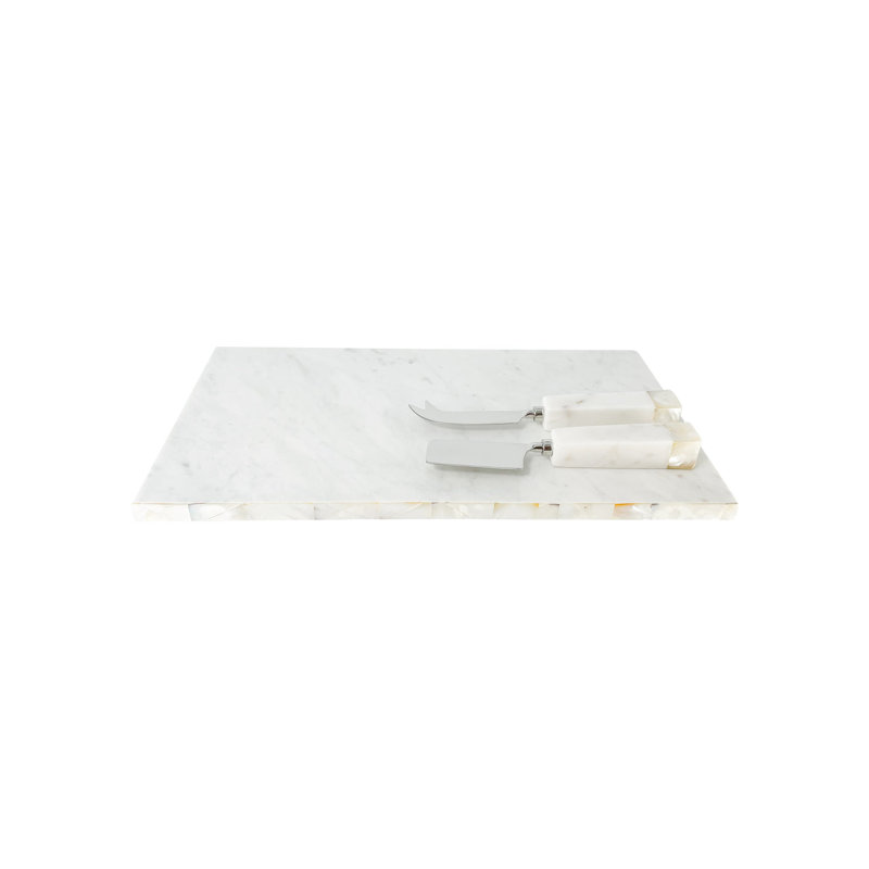 Ensemble de planche à fromage et de couteaux en marbre blanc Mother of Pearl