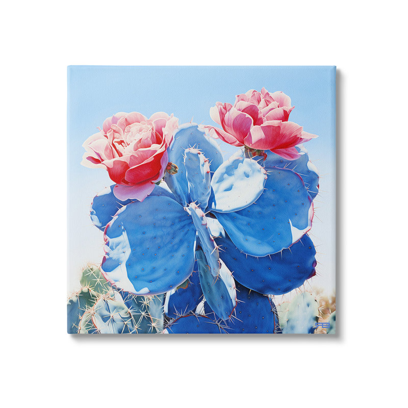 «Twin Cactus Blossoms», art mural sur toile par RB, H 17 po x l 17 po