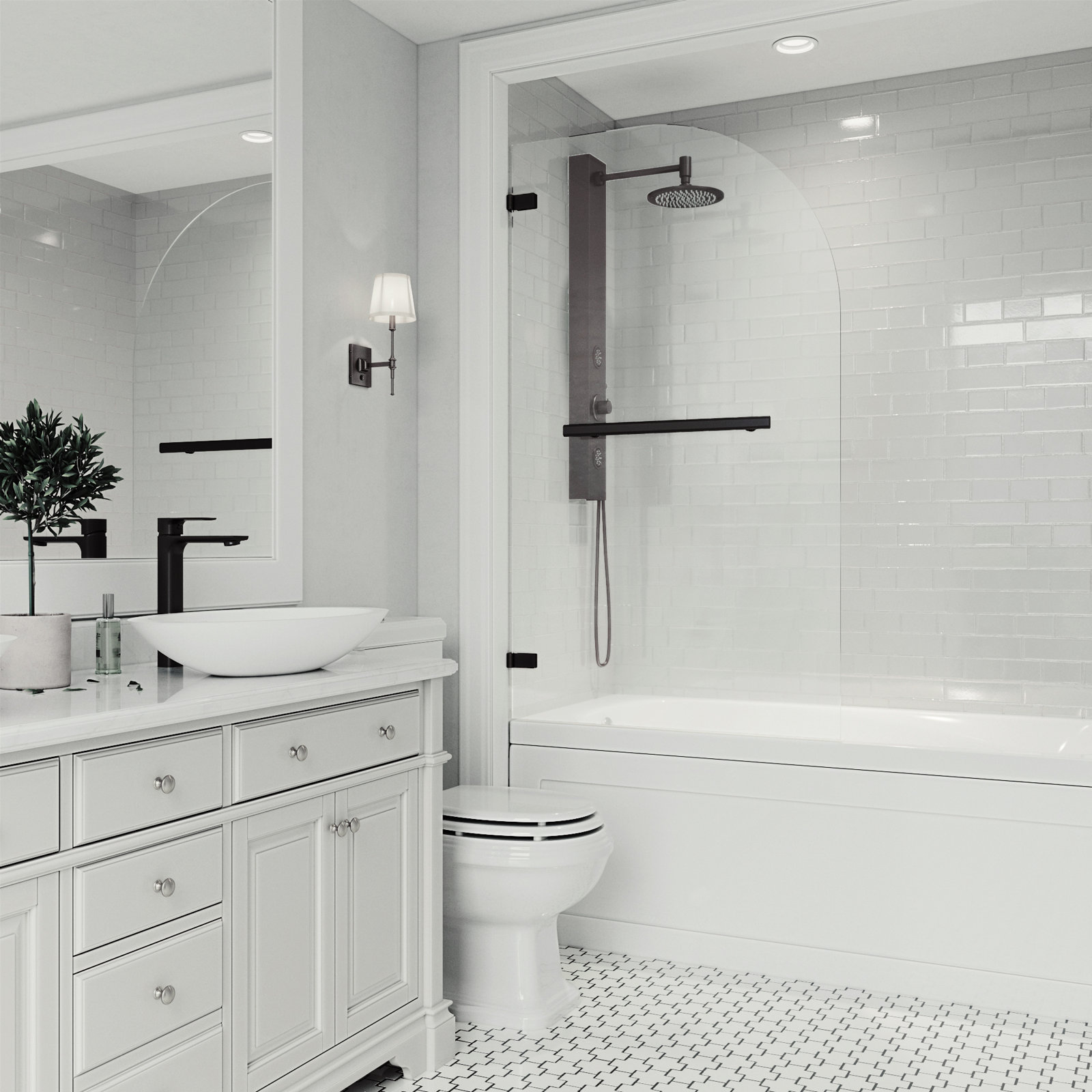 Orion Frameless Hinged Tub Door, Matte Black