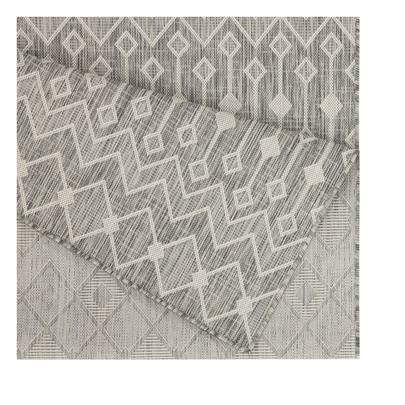 Tapis intérieur / extérieur argent Sunshine 7 pi 10 po x 10 pi 3 po en polypropylène résistant aux taches pour le salon, la terrasse et les espaces très passants