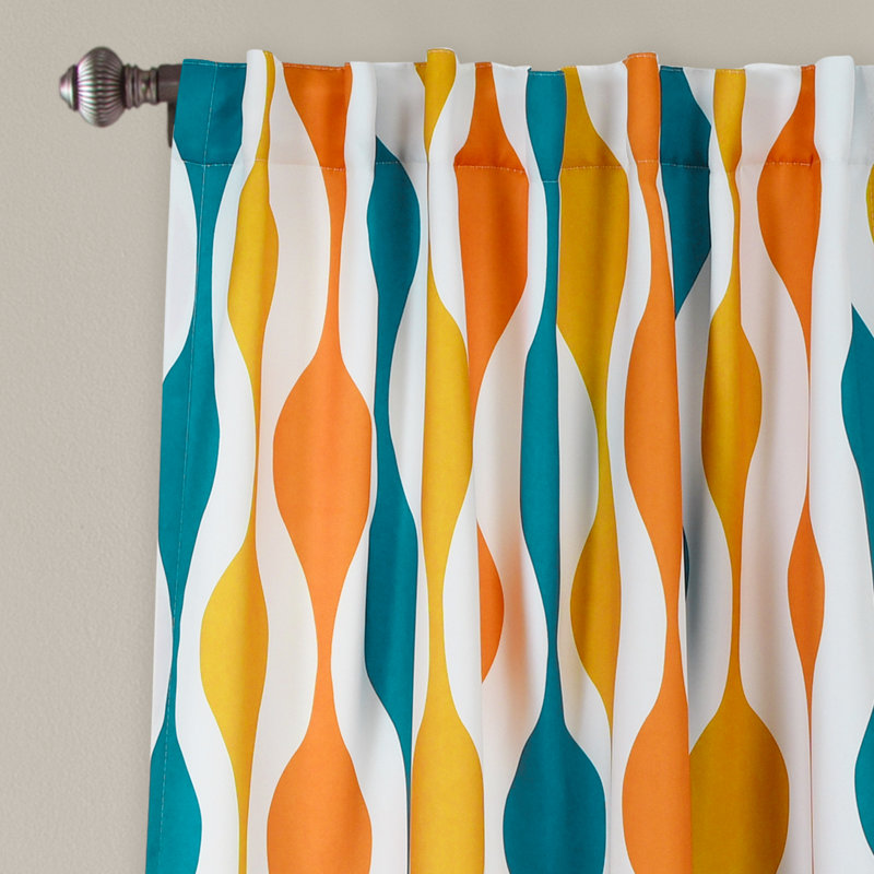 Turquoise and Orange Polyester Blackout Pleated Window Panels