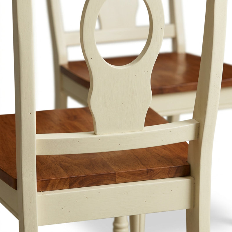 Ensemble de salle à manger rectangulaire 7 pièces en bois massif de couleur babeurre et cerisier avec rallonge intégrée